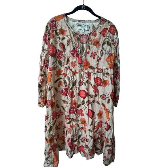 Johnny Was Workshop peach pink floral tiered summer dress - Picture 6 of 10